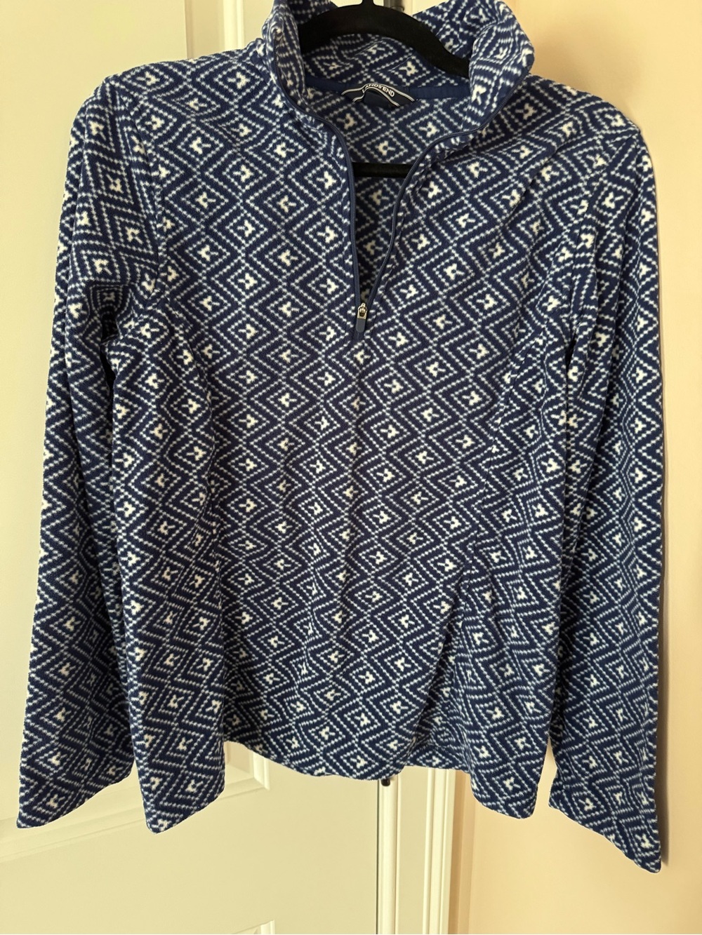 Lands' End Navy and White Geometric Quarter-Zip Pullover